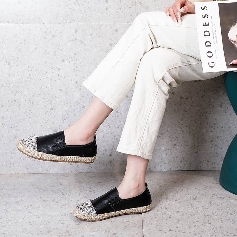 LAV-iSH/AIDANGUS PTY LTD - Wholesale Flats/Loafers - Women's - Jewelled Leather Espadrille Black1