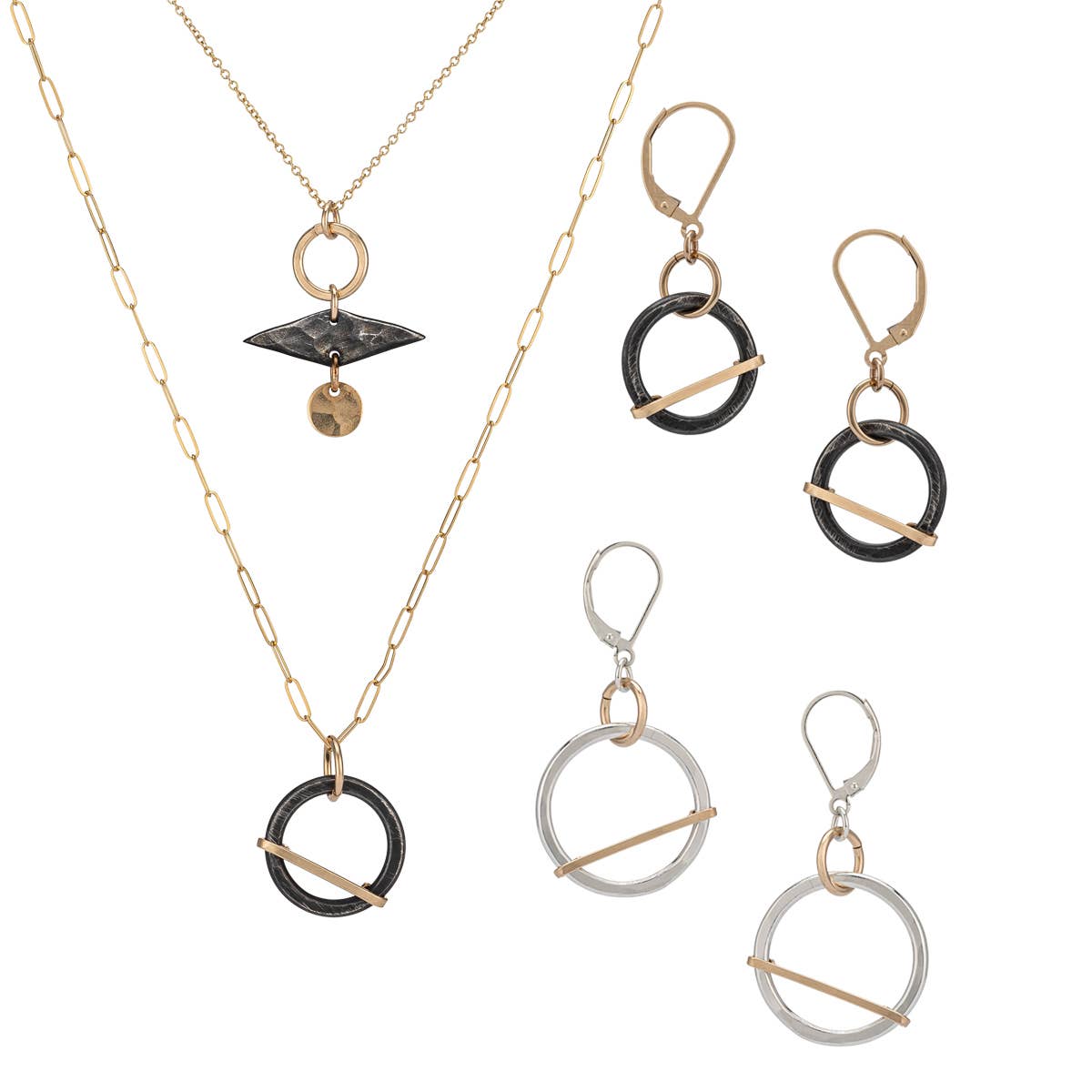 Freshie & Zero – wholesale Pendant/charm necklace – Hammered Circle Necklace Black Drop Gold Filled Chain .Fizz3