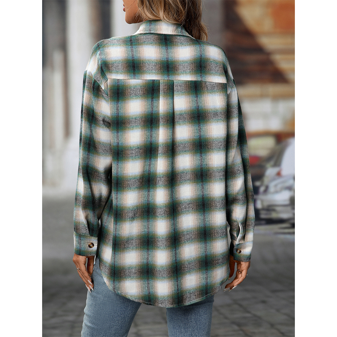 UNISHE - Wholesale Shirt - Women's - Casual Loose Fit Plaid Pockets Button-Down Shirt MD21319