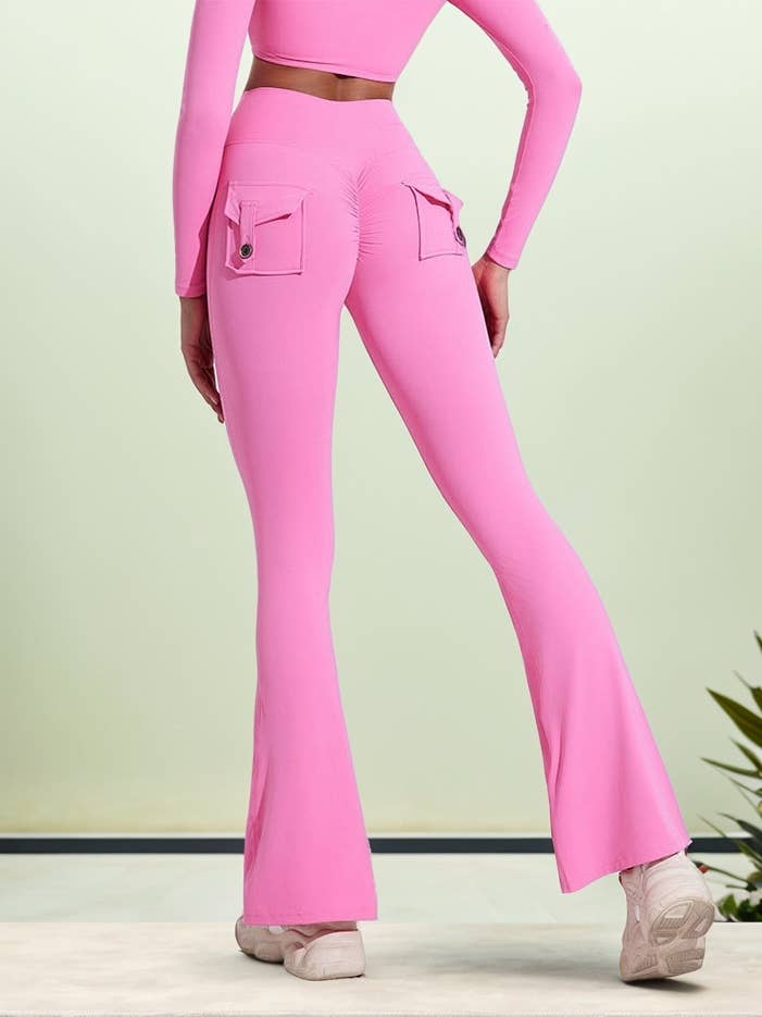 Pantaloni a Zampa da Yoga a Vita Alta con Tasca per Attrezzi per la vendita all'ingrosso da parte di Crave by FW