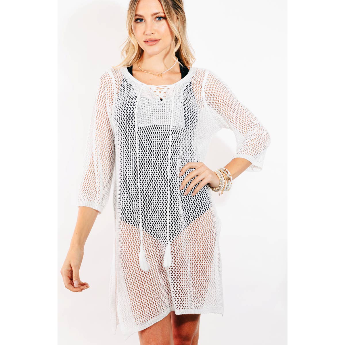 Collections by Fame Accessories - Wholesale Swim Cover Up - Women's - Long Sleeve Fishnet Cover Up0