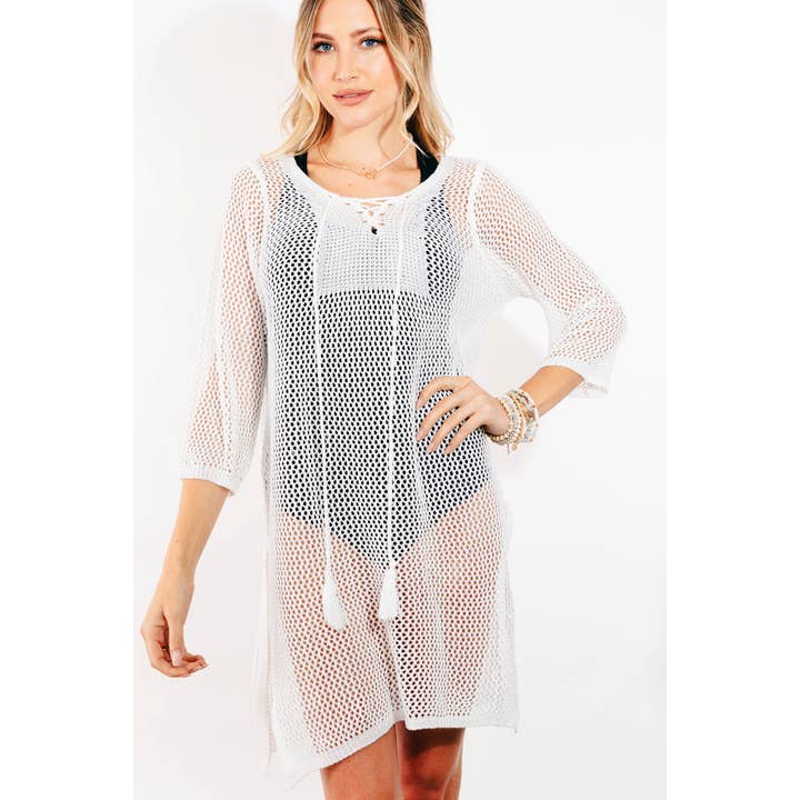Collections by Fame Accessories - Wholesale Swim Cover Up - Women's - Long Sleeve Fishnet Cover Up