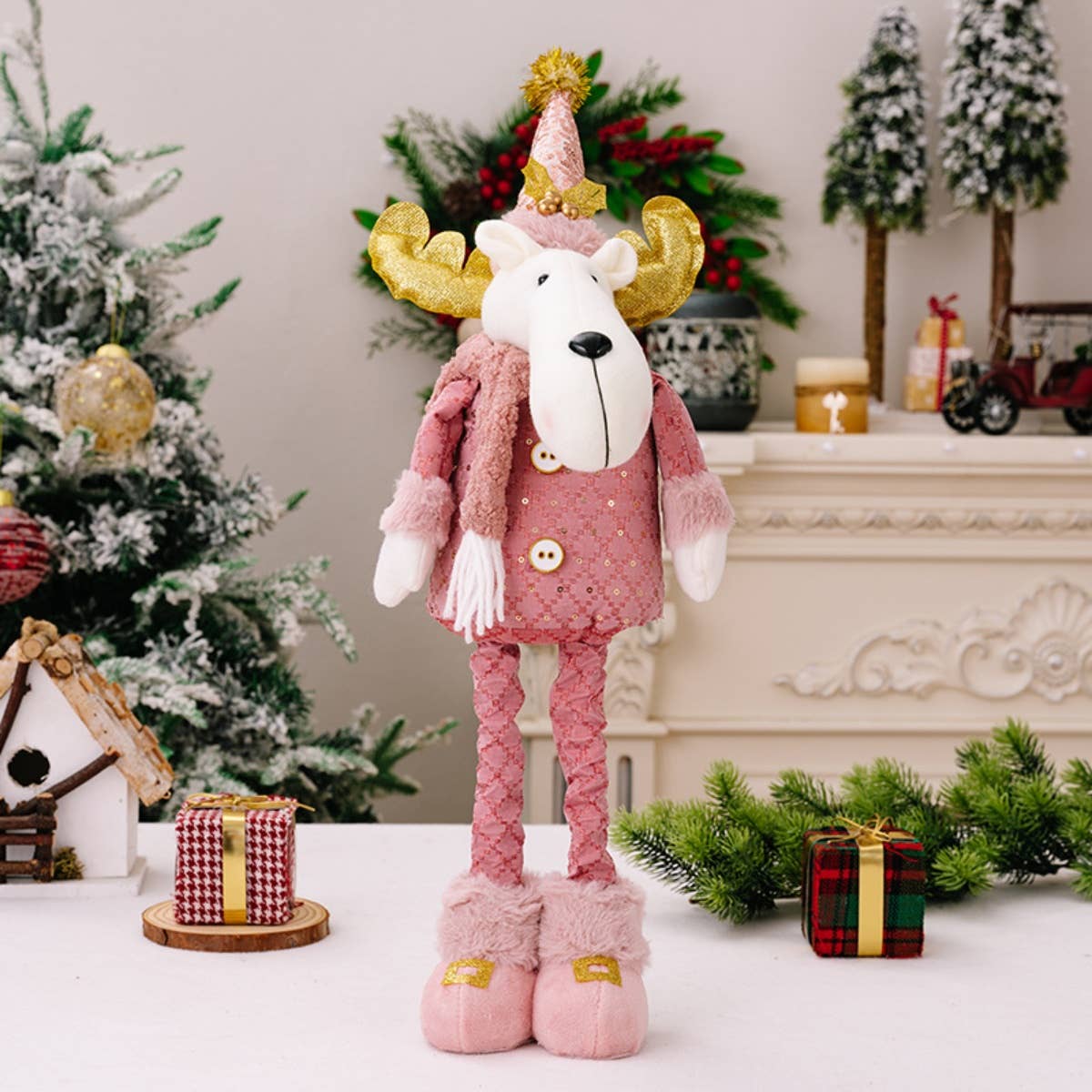 NINEXIS - Wholesale Christmas Decoration - CWMM2995_PINK SANTA DOLL RETRACTABLE ELK DECORATION2