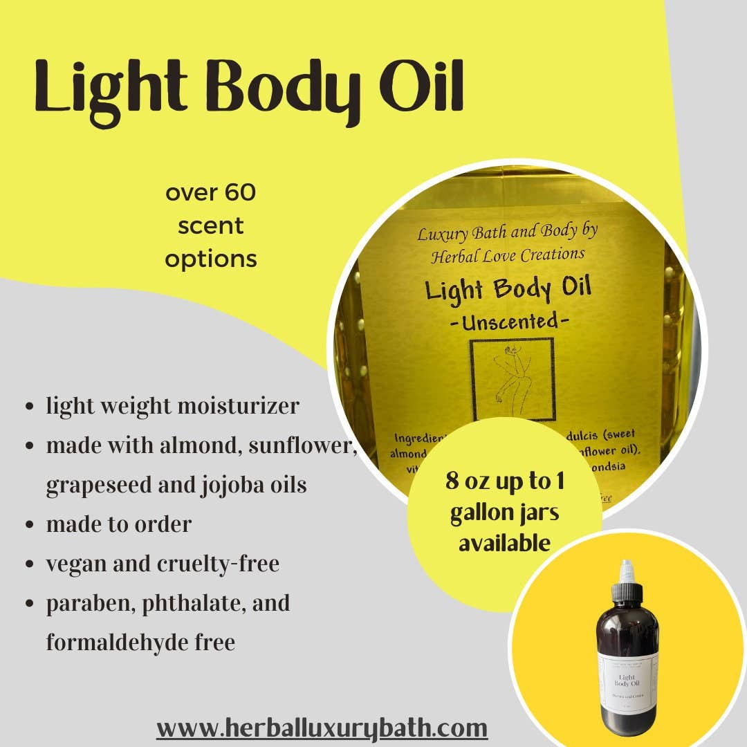 Herbal Love Creations- Luxury Bath and Body - Wholesale Bath/Body Oil - Half Gallon Wholesale Light Body Oil - Bottle4
