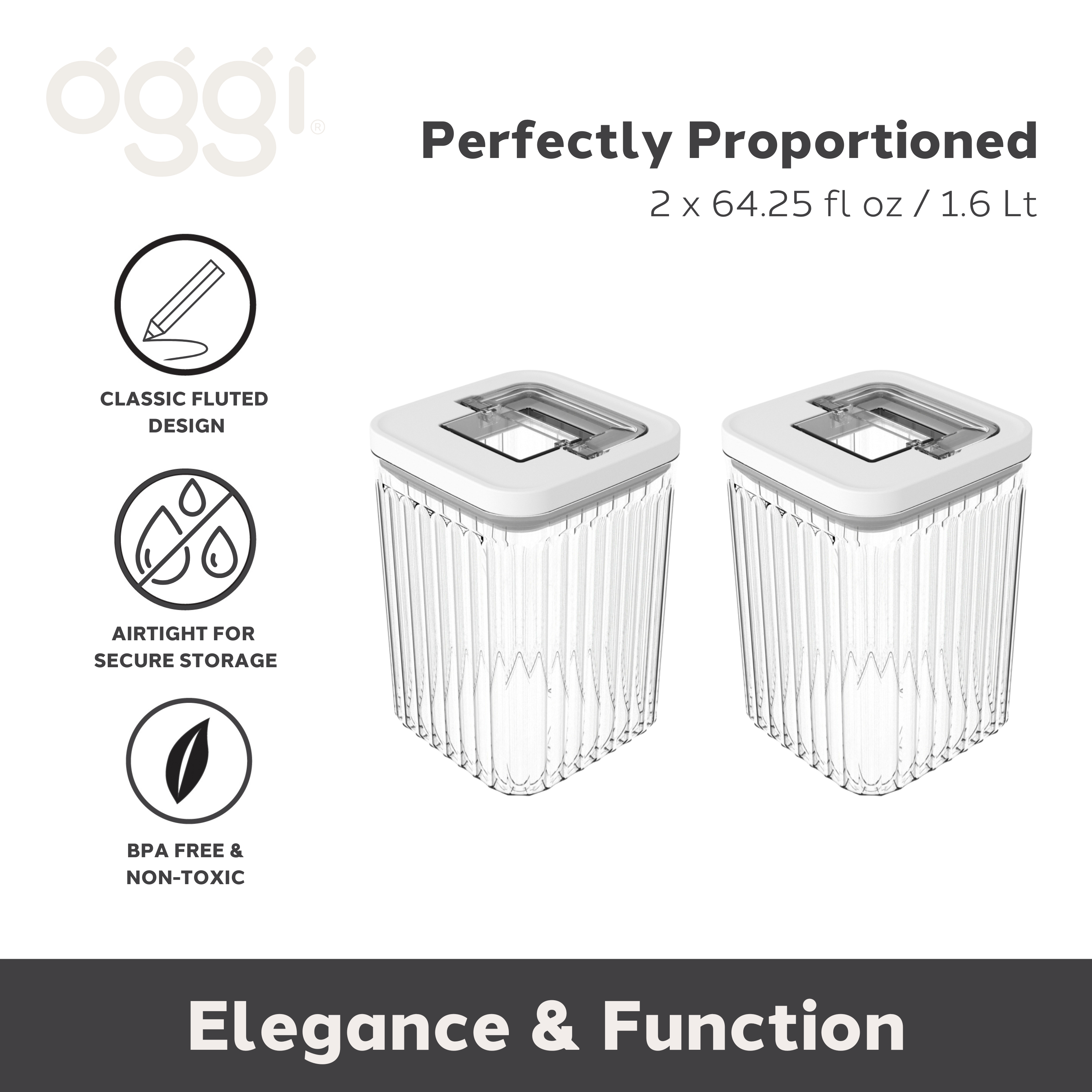 Oggi – wholesale Canister set – Food Canisters - Set of 2 Airtight Fluted - 64.25 oz5