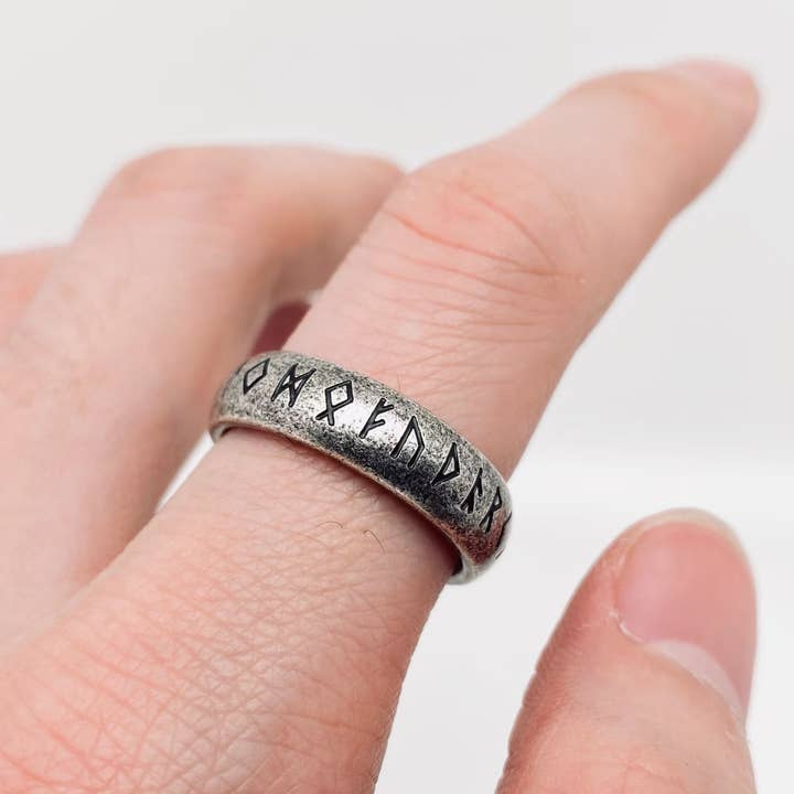 Mio Queena - Wholesale Band/Stacked Ring - Vintage Viking Text Luen Rune Titanium Steel Ring - MJ/MR