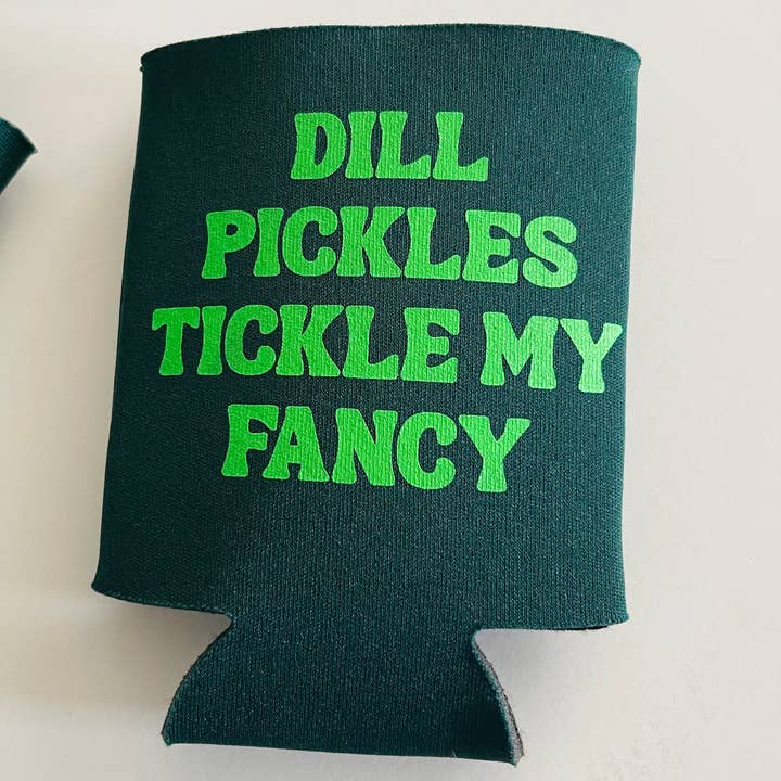 The Silver Spider – wholesale Drink huggers & koozies – Dill pickles tickle my fancy beer can holder coolie1