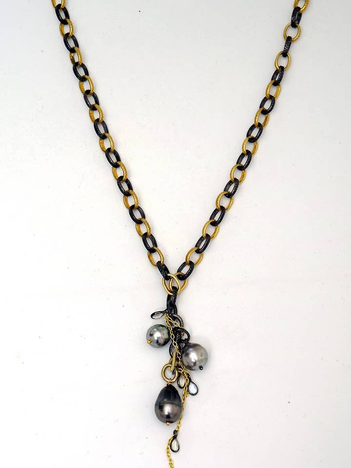 Chaîne de 20 pouces en argent sterling mélangé avec perles de Tahiti pour la vente par Jocelyn Chemel