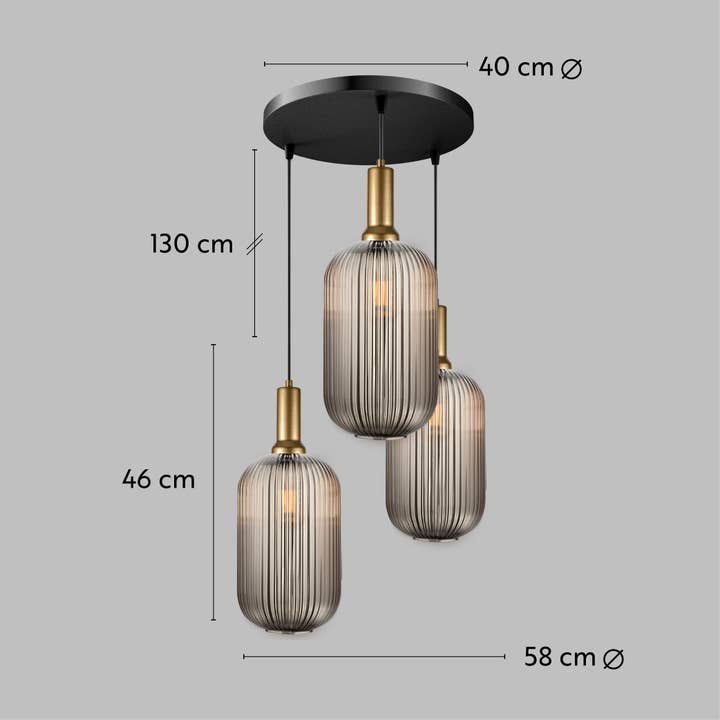 Eclipse Lighting - Wholesale Chandelier/Hanging Light - XL Amber Ribbed Glass Multi Pendant Light for Stairs, Mid-Century Modern Custom made Chandelier Light for Architects and Interior Designers15