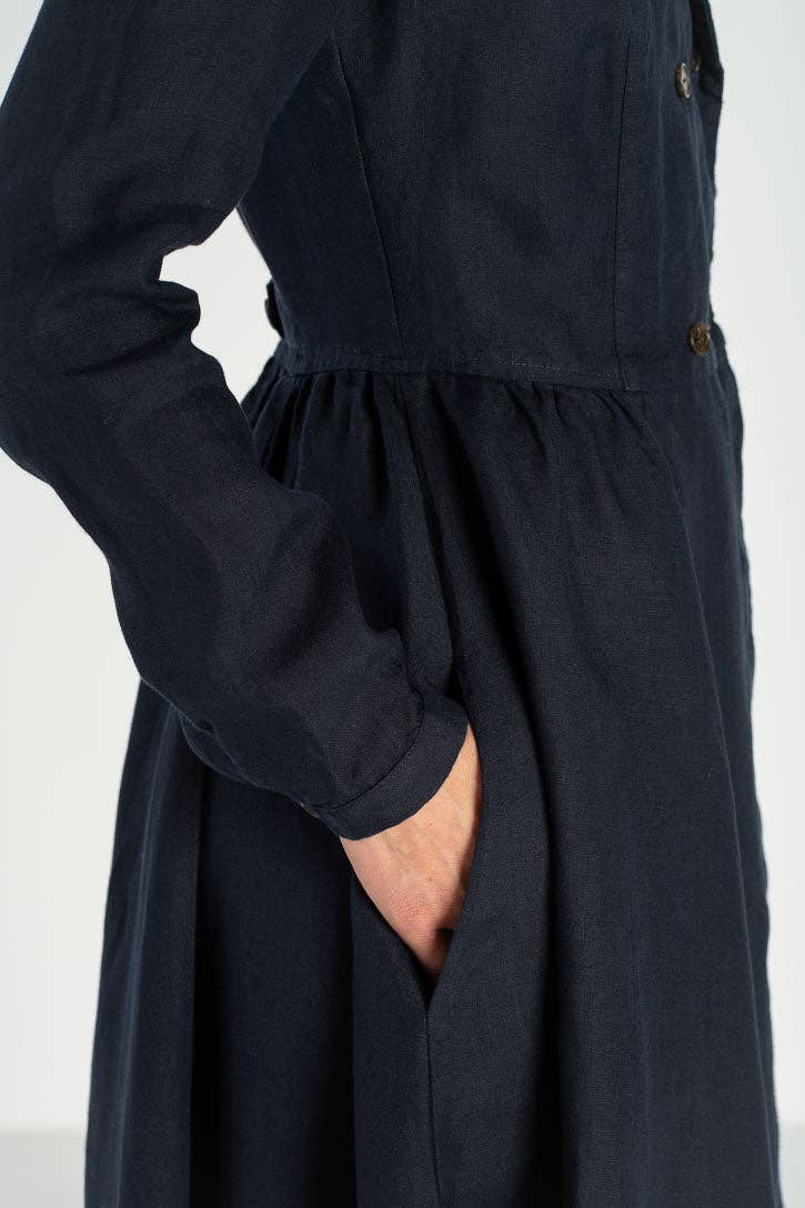 Son de Flor - Venta al por mayor Vestido - Mujer - Enola – Vestido Midi de Lino a Medida con Cuello con Muesca8