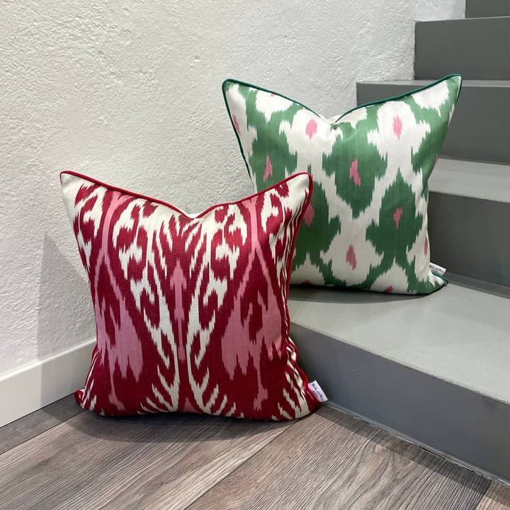 Mila∞Miro by Emelie - Wholesale Throw Pillow Cover - Silk Ikat Cushion Heart Red | Silk Ikat Pillow Heart Red