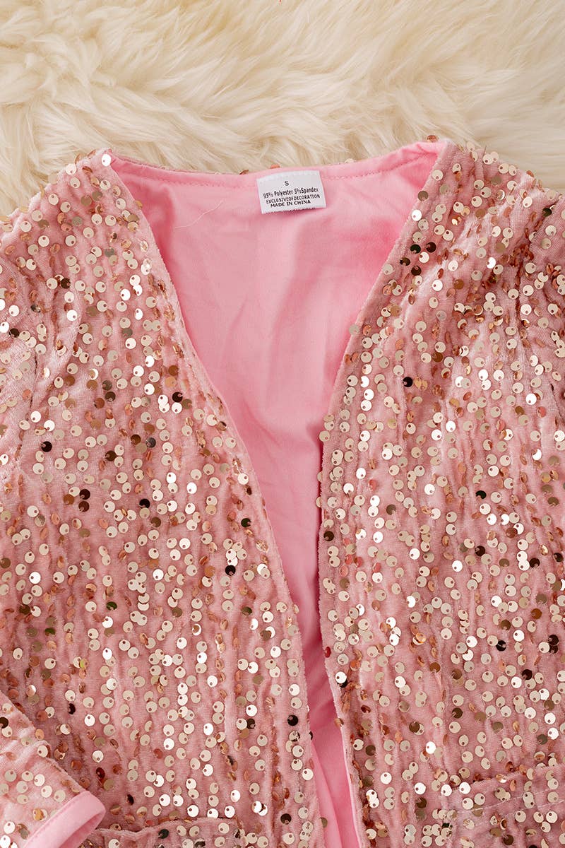 Kids Charm Online - Wholesale Cardigan - Kids - Blush sequins cardigan with pockets. TPG41227 JEAN1