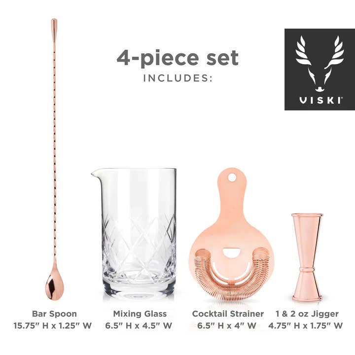 Viski - Wholesale Bar Tool - Summitâ„¢ Copper-Plated Mixologist Barware Set - Set of 4
