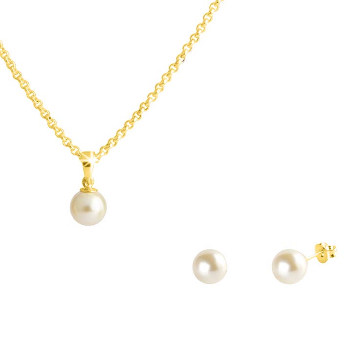 Set witte parels, verguld voor wholesale door Destellos Mediterranean Jewels