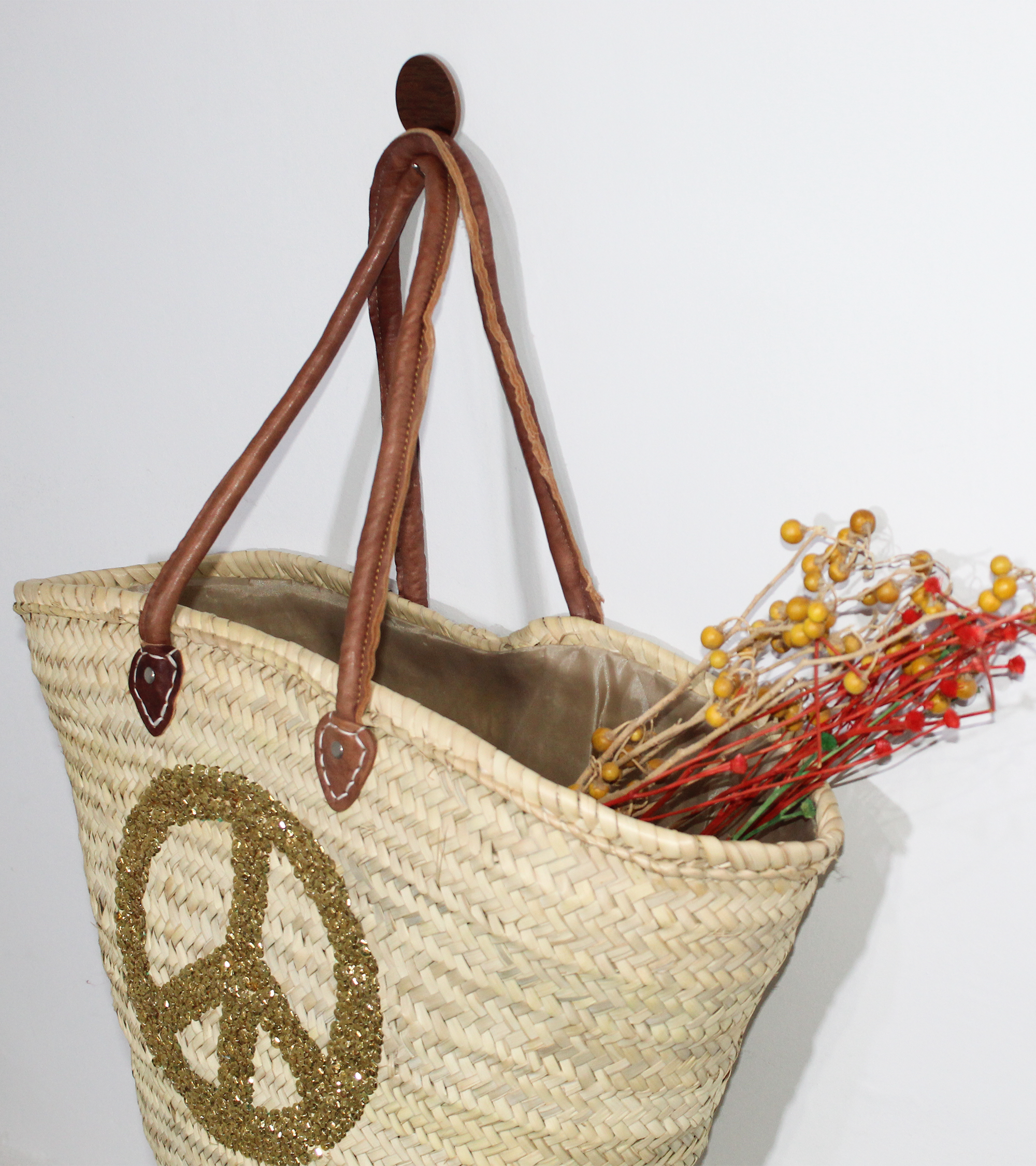 Melecraft - Vendita all'ingrosso Borsa da spiaggia - Borsa di paglia con segno di pace, cesta francese da mercato5