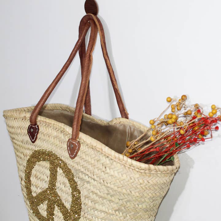 Melecraft - Wholesale Beach Bag - Peace Sign straw bag, french market basket5