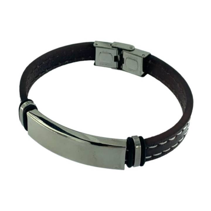 BRUINE LEREN ARMBAND MET STIKSELS voor wholesale door Argent Basic