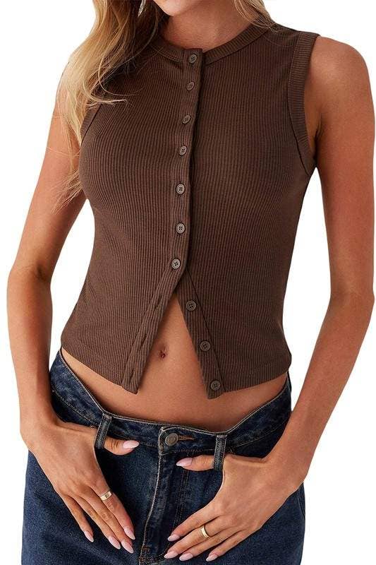 Fashion Combination - Wholesale Knit Sweater - Women's - sleeveless button front crop18
