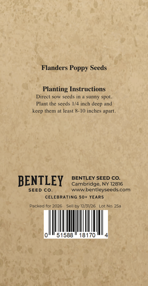 Bentley Seed Co. - Vente Graines de plantes - Salutations de saison - Paquets de graines de coquelicot de Flandre1