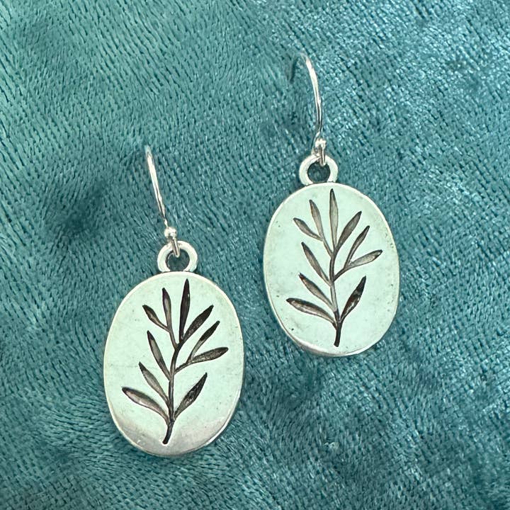Silver Oval leaf drop earring for wholesale by Elizabeth Jewelry