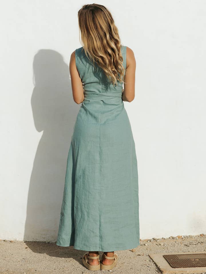 MagicLinen - Wholesale Dress - Women's - Long linen dress BORACAY in Teal blue