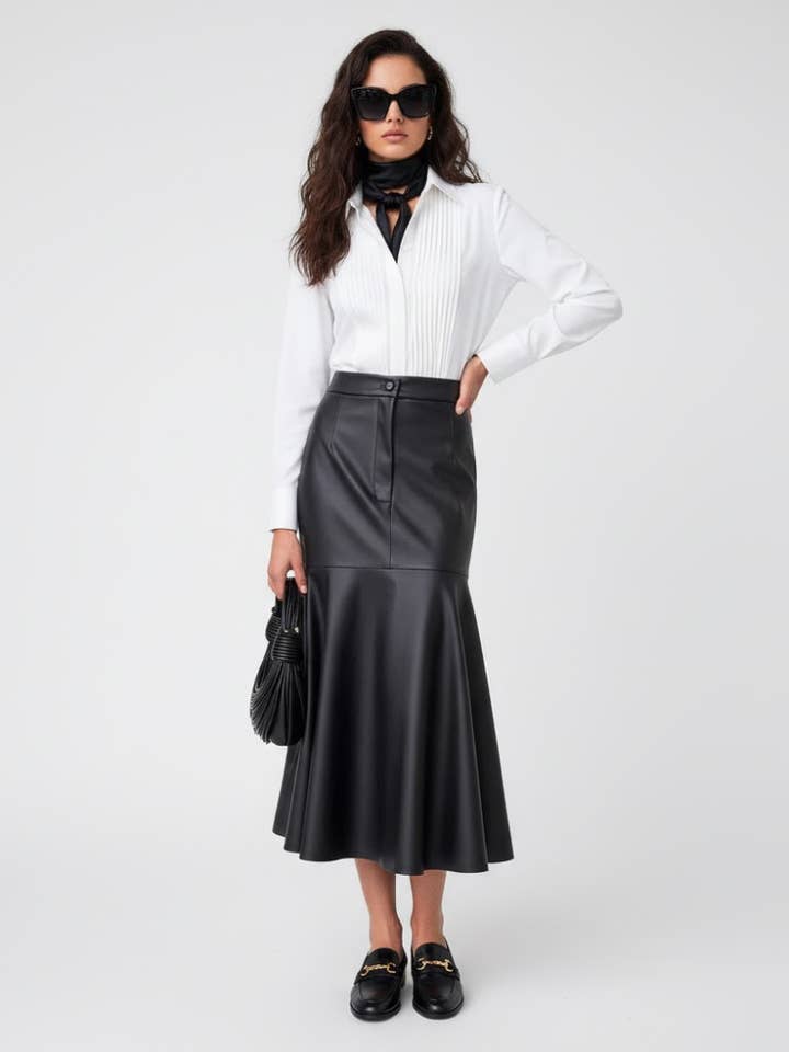 Women's Vegan Leather Fishtail Long Skirt TRIBECA COUTURE BYMANYC ® New York for wholesale by BYMANYC NEW YORK