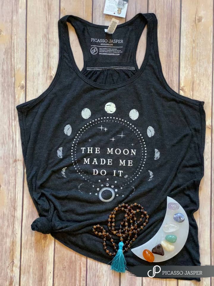The Moon Made Me Do It, Vintage Gray, Flowy Tank for wholesale by Picasso Jasper