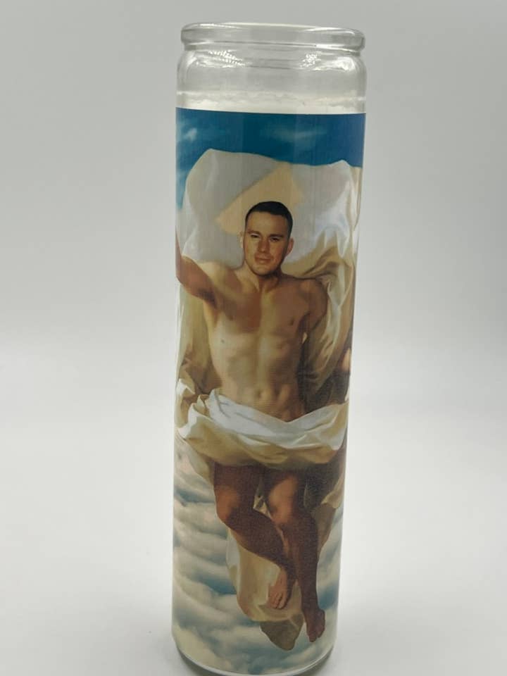 Saint St Channing Tatum Prayer Candle for wholesale by Rustbelt Cooperative
