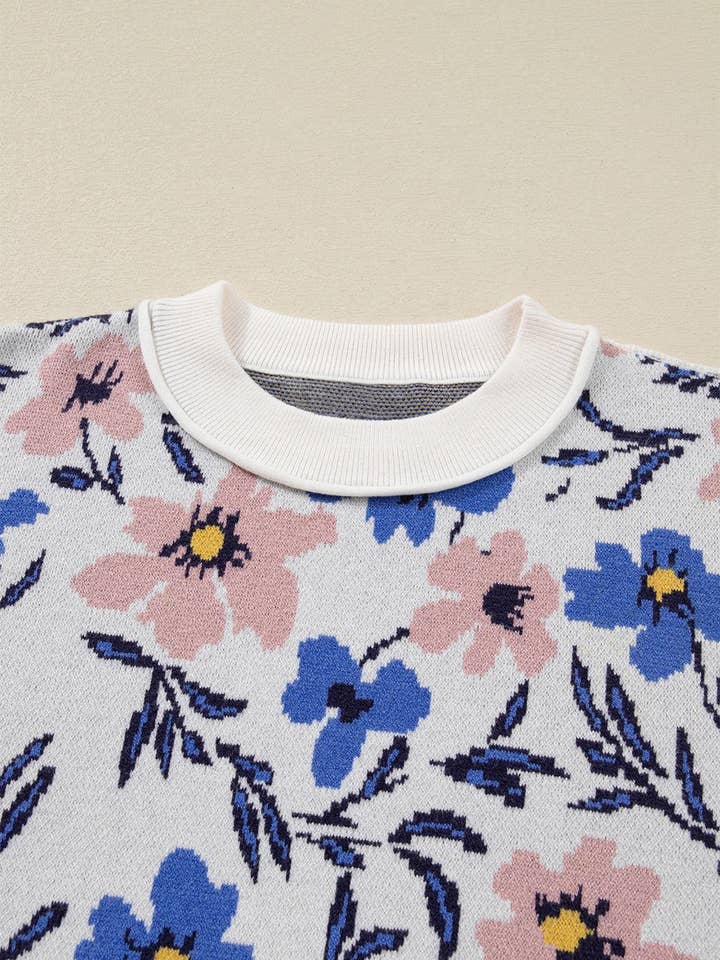 Multi Colored Floral Panel Colorblock Sleeve Patchwork Sweater for wholesale on Faire4