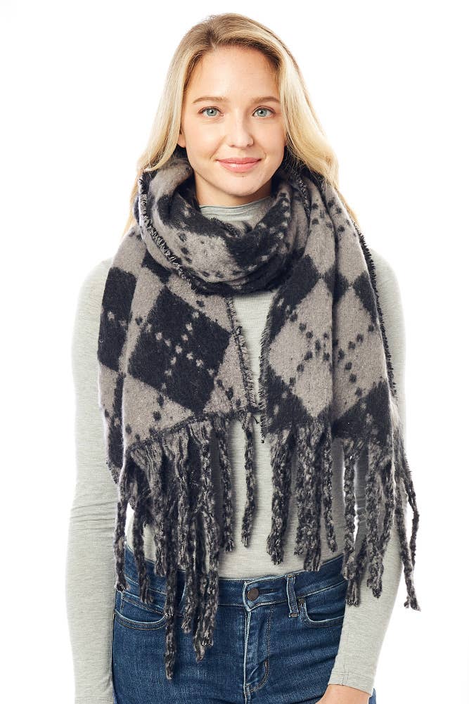Hana - Vendita all'ingrosso Sciarpa - Donna - Sciarpa invernale con frange oblunghe con stampa Argyle1