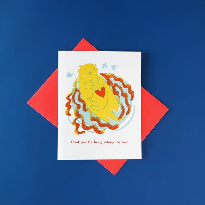 Pier Six Press - Wholesale Love Card - Otter-ly the Best Family - Love Risograph Greeting Card