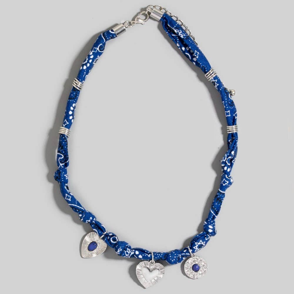 The Looks by Fame Accessories - Wholesale Pendant/Charm Necklace - Stone Set Heart And Coin Charms Paisley Bandana Knotted Necklace2