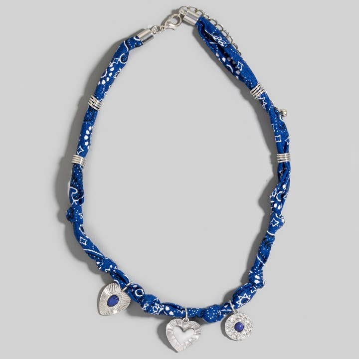 The Looks by Fame Accessories - Wholesale Pendant/Charm Necklace - Stone Set Heart And Coin Charms Paisley Bandana Knotted Necklace2