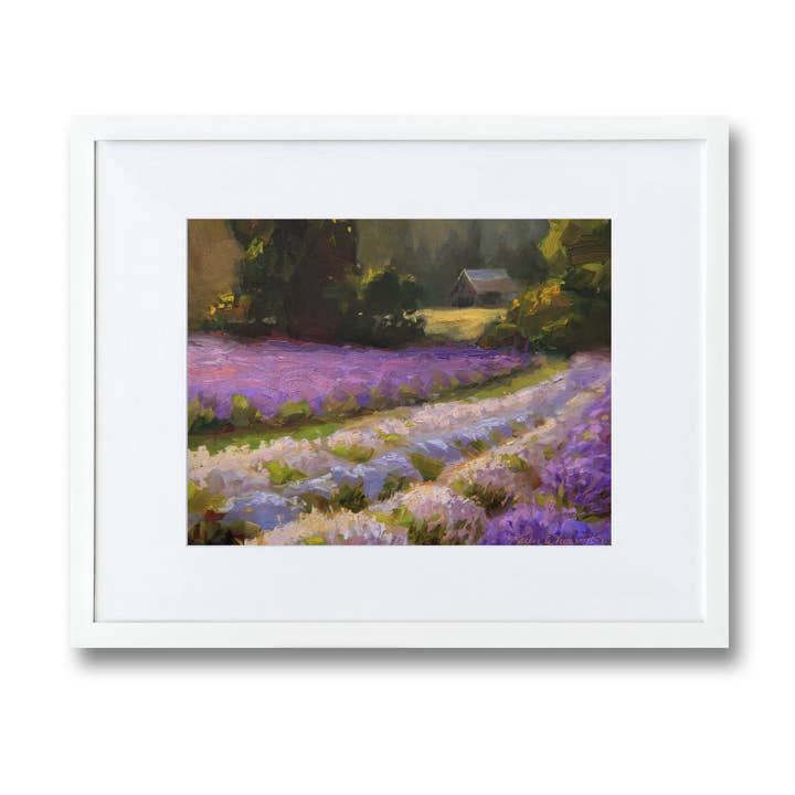 Framed Lavender Wall Art Prints of Flower Sunset Landscape for wholesale by Whitworth Gallery