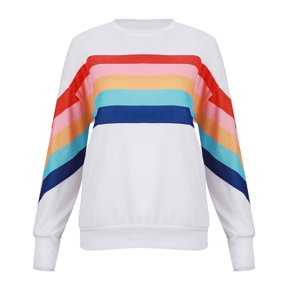 Rosa Clothing - Wholesale Sweatshirt - Women's - Rainbow Pattern Pullover Casual Thin Sweatshirt0
