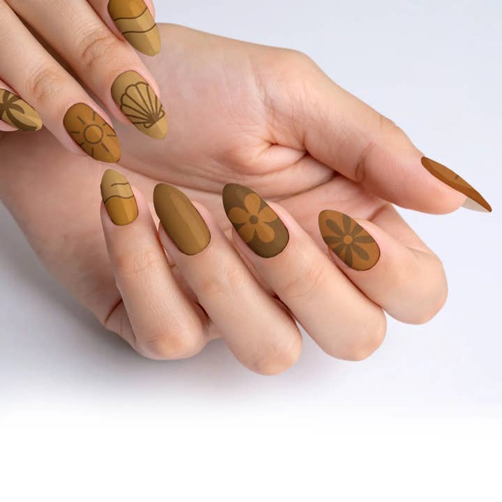 Cocoa Breeze Brown Summer Press-On Nails for wholesale by FYNE BODY