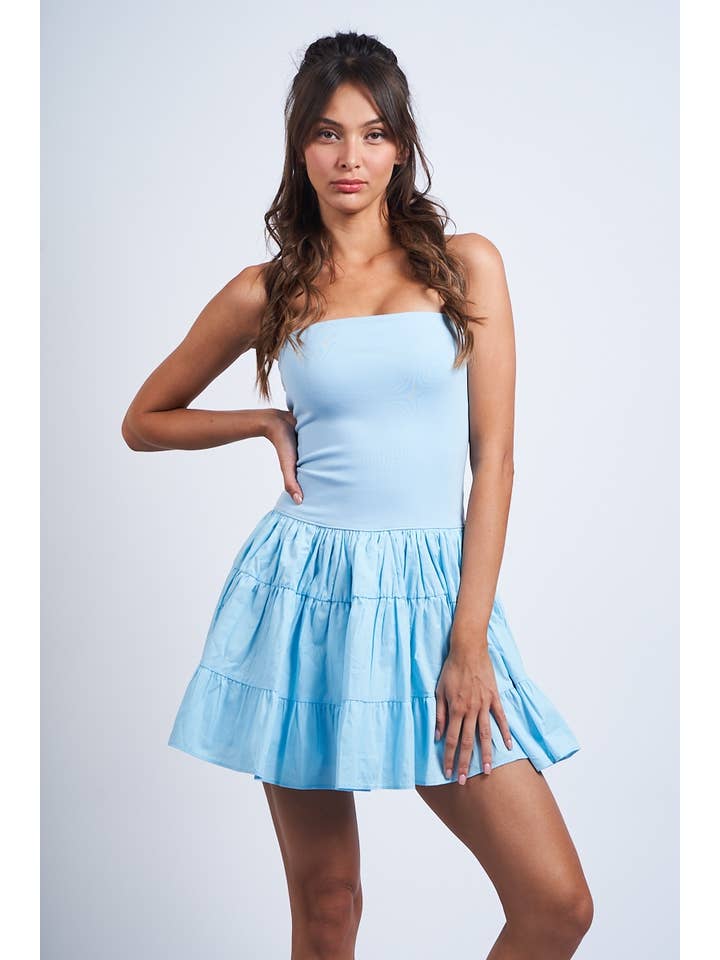 Sky to Moon - Wholesale Dress - Women's - SOLID COLOR DROP-WAIST TIERED TUBE MINI DRESS9
