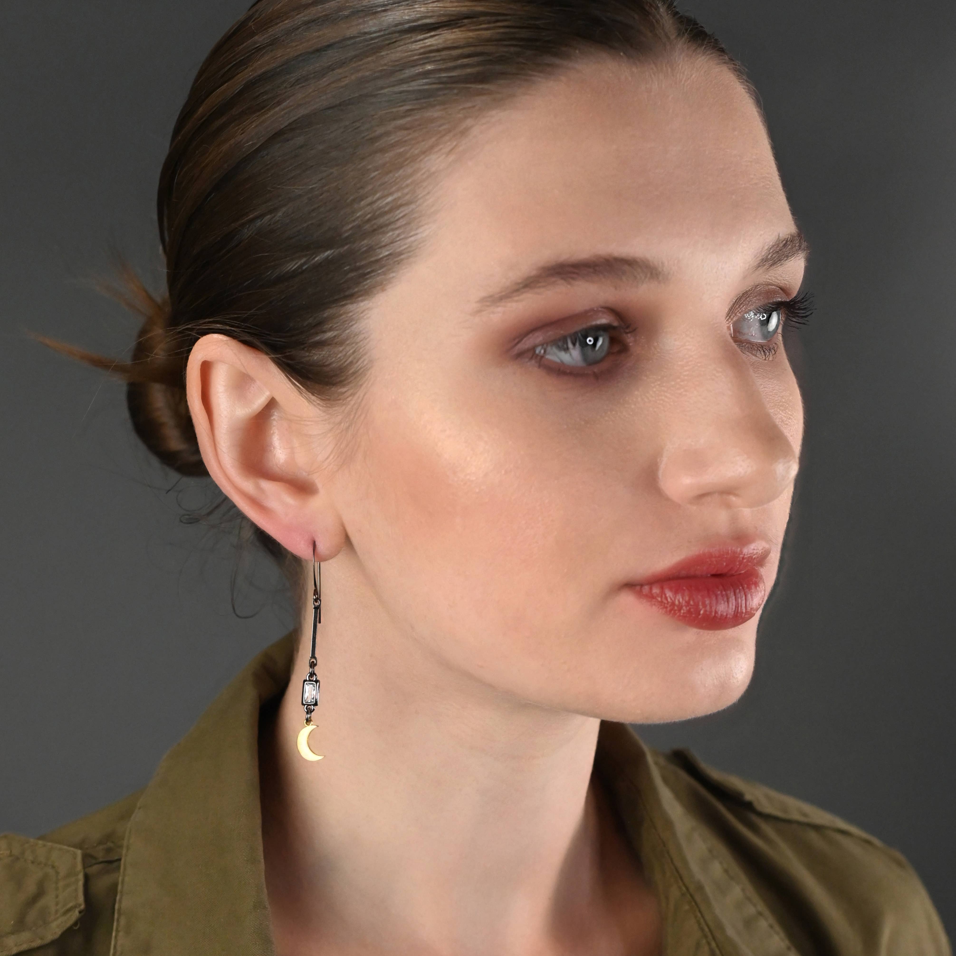 KBD Studio - Wholesale Dangle Earrings - Moon & Star Mismatched Mixed Metal Earrings2