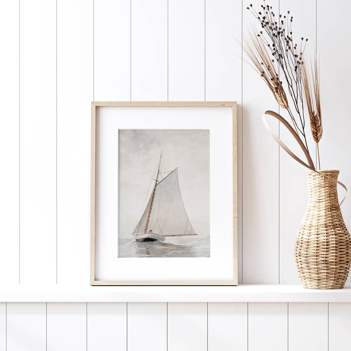 Sugar & Canvas - Wholesale Art Print - European Vintage Sailboat Coastal Art Print VP443