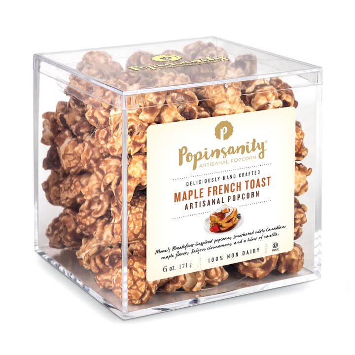 Maple French Toast Gourmet Popcorn - Acrylic Gift Box for wholesale by Popinsanity Popcorn & Confections