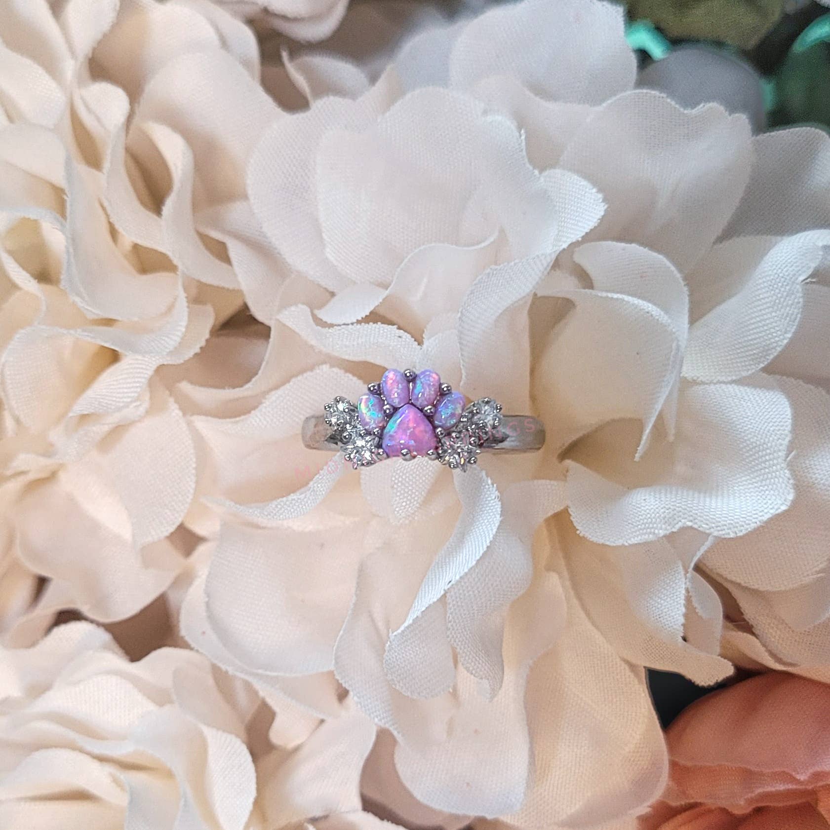 Midnight Springs - Wholesale Multi-Stone Ring - Cat Paw Opal and Cubic Zirconia Adjustable Plated Rings2