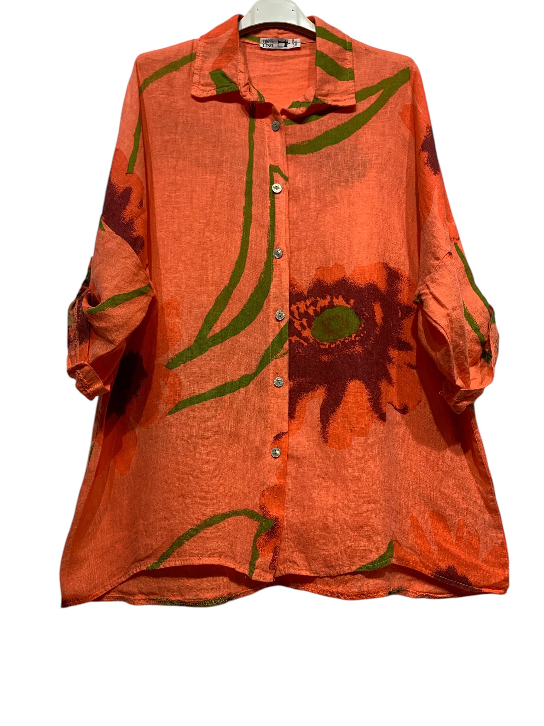 LINEN & COTTON HOUSE – wholesale Tröja med knappar – Dam – Tunika 09002 i 100 % lin, Fiore-mönster17