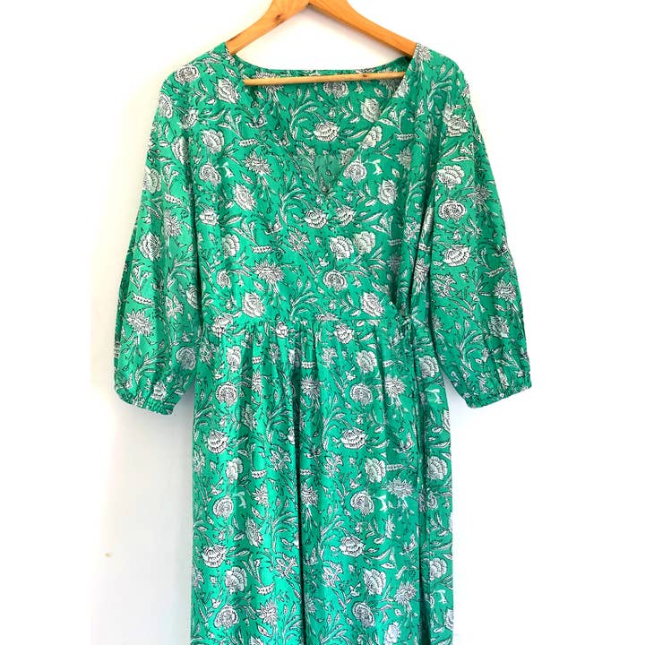 Womens Wrap Dress - Long sleeve, Adjustable Strings, Pocket for wholesale by The Indian Bazaar