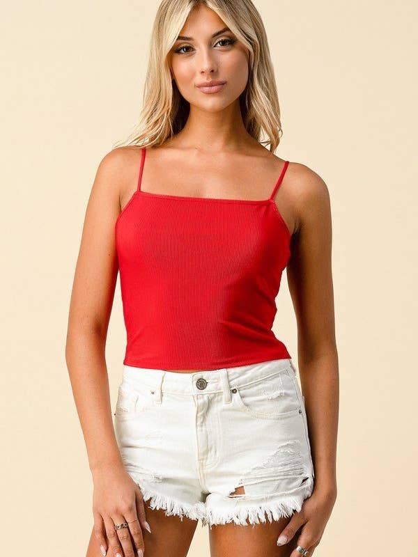 Red RC44567 -OTTOMAN RIB CAMI TOP for wholesale on Faire