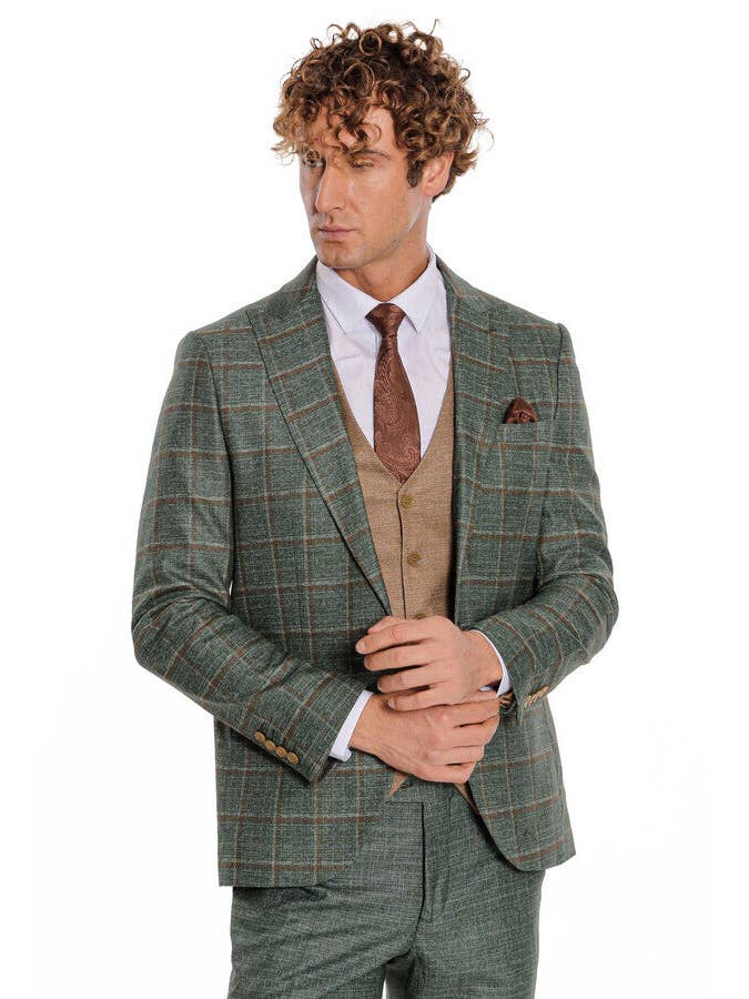 Verde Terno masculino com estampa xadrez com estampa elegante - Wessi para venda a revendedores na Faire6