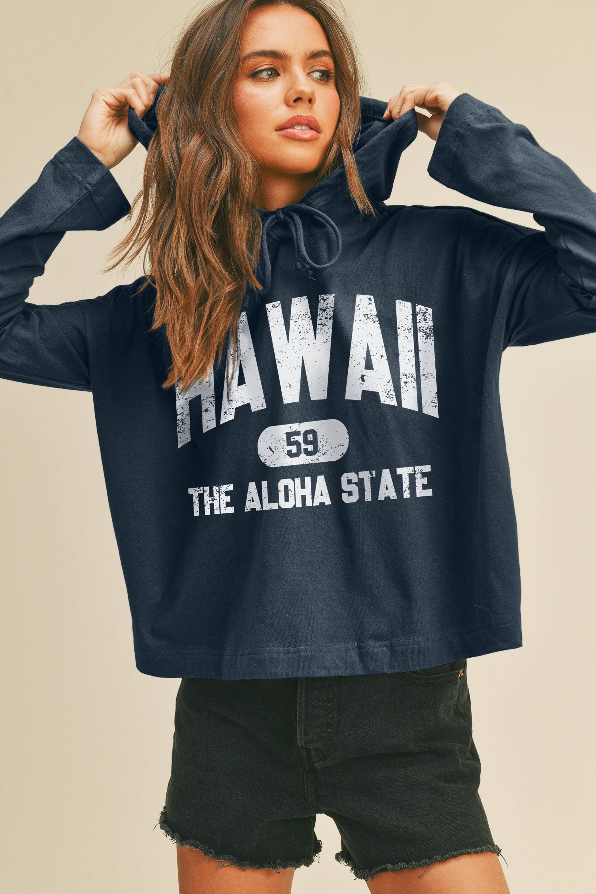 Honestee - Wholesale T-Shirt (Graphic) - Women's - Hawaii The Aloha State Graphic Hooded T-Shirt2