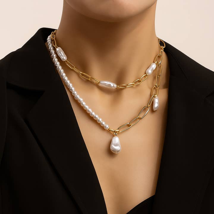 Pearl & Gold Link Chain Layered Necklace for Women Trendy and other Purchase wholesale drop coffee. Free returns & net 60 terms on Faire trending on Faire.