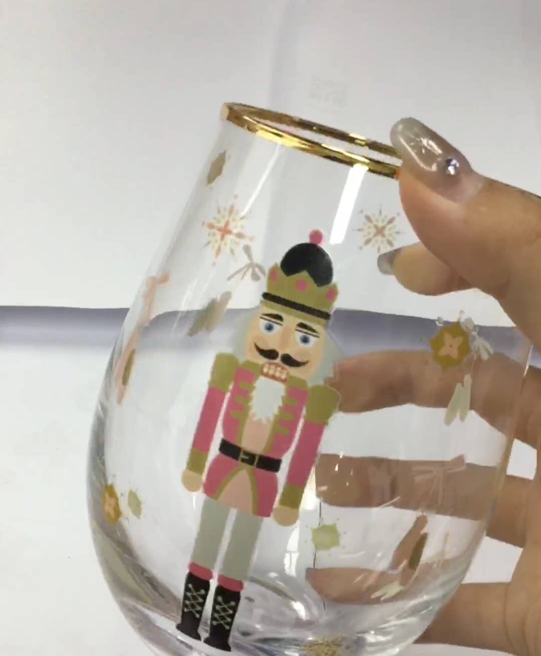 Cork Pops Inc - Wholesale Wine Glass - Nutcracker, Stemlesss Wine Glass, Pink