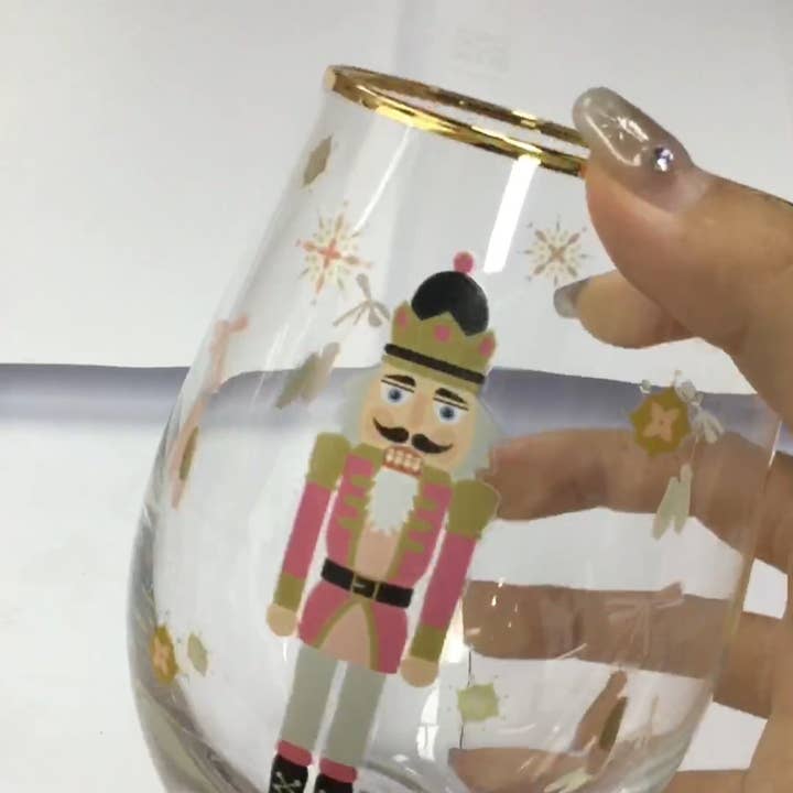 Cork Pops Inc - Wholesale Wine Glass - Nutcracker, Stemlesss Wine Glass, Pink0