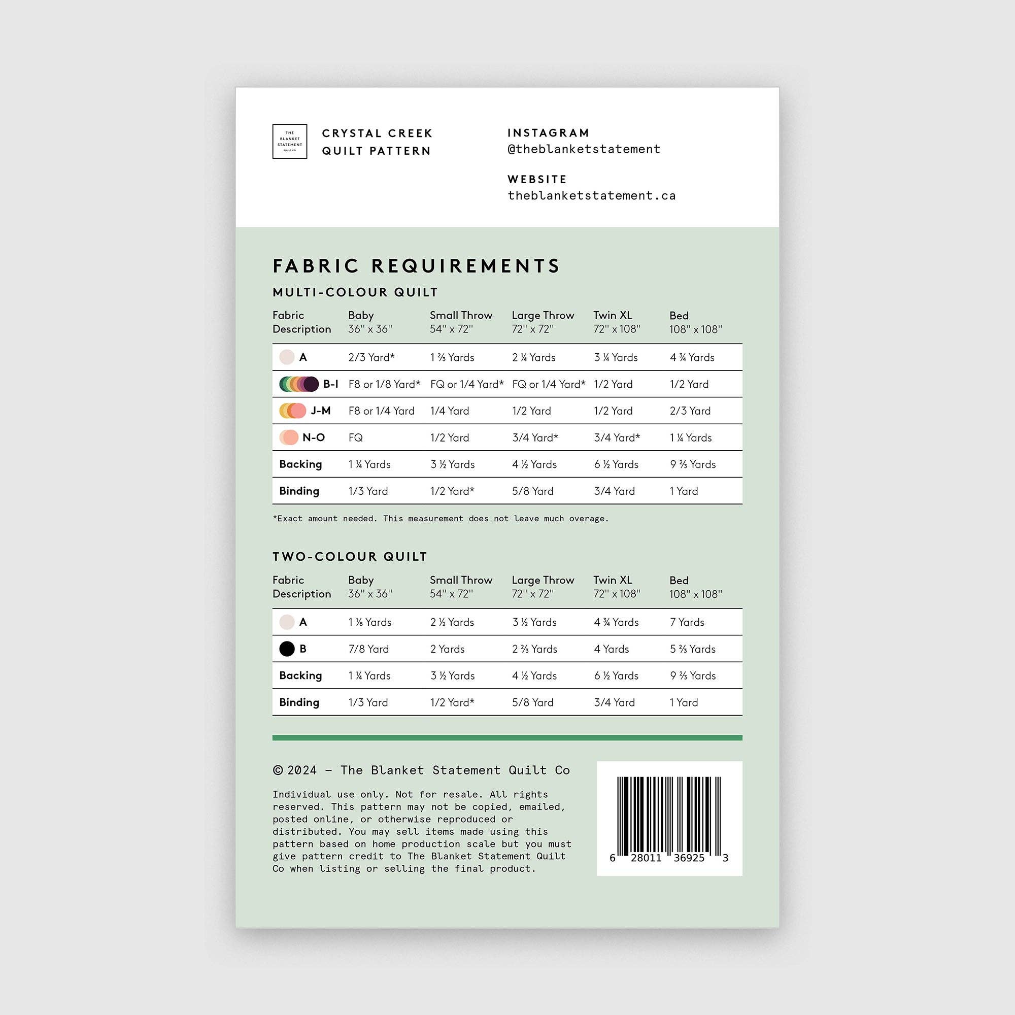 The Blanket Statement - Wholesale Craft Sewing Kit - Crystal Creek Paper Pattern2